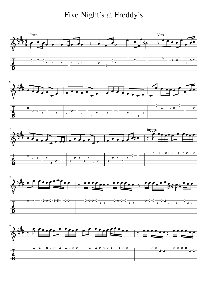 Five Night´s at Freddy´s Git.tab Sheet music for Guitar (Mixed Duet)